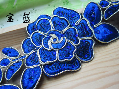 Fancy Flower Lace Appliqued 3D Crystal Embroidered Crystal Diamond Motif Flower Diy Lace Trims Sewing Braid Ribbon 6cm