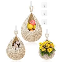 Wall Basket Hanging Basket for Kitchen - 3Pack Boho Wall Hanging Basket with 6Pcs Hooks for Fruits Vegetable Potato Storage