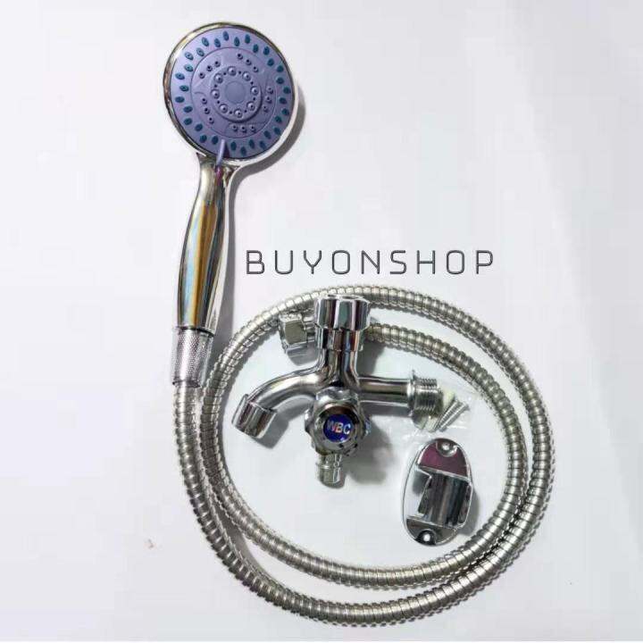 1 SET Telephone Shower Head Hose And Holder With Dual Faucet Set