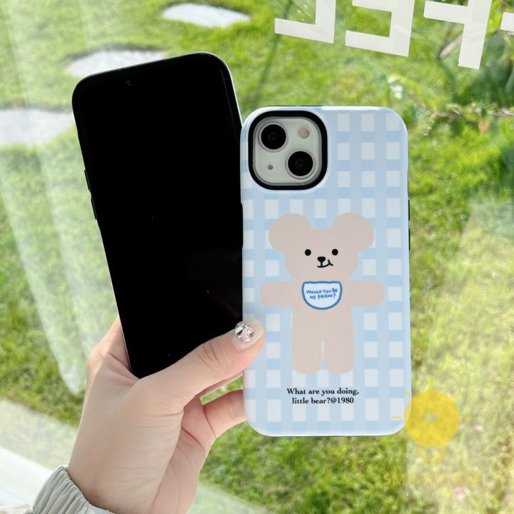 for-เคสไอโฟน-14-pro-max-detachable-two-piece-bear-simple-grids-เคส-phone-case-for-iphone-14-pro-max-plus-13-12-11-for-เคสไอโฟน11-ins-korean-style-retro-classic-couple-shockproof-protective-tpu-cover-s