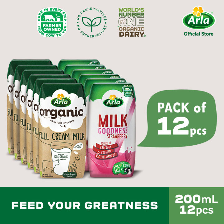 Arla Organic Full Cream and Strawberry Milk 200ml 12-Pack | Lazada PH