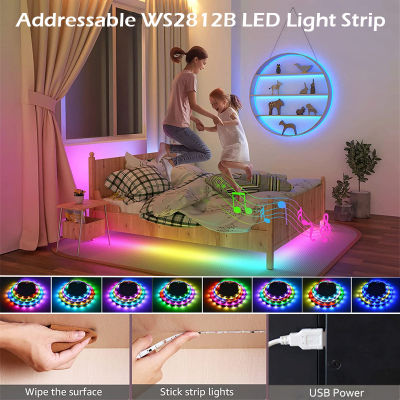 USB RGBIC ไฟ LED Strip Dreamcolor แอดเดรสไฟ LED ยืดหยุ่นเพลงซิงค์ไดโอดยืดหยุ่นริบบิ้นเพลงซิงค์ LED Strip