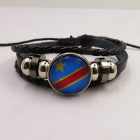 Infinity Love Congo Flag Leather Bracelets Charm Women Men Girls Glass Beads Congo Bracelet Friendship Gift Replacement Parts