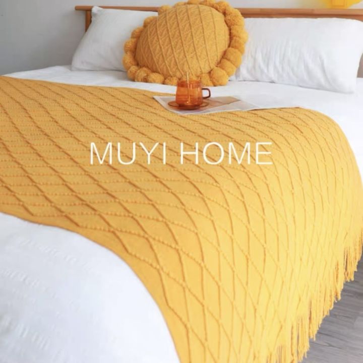 ready-retro-simple-bed-towel-ins-homestay-bed-flag-cover-hotel-apartment-high-end-decoration-rhombus-jacquard-tassel