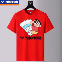 2023ใหม่เสื้อแบดมินตัน Victor แขนสั้นสำหรับทั้งหญิงและชาย YY ชุดกีฬาแห้งเร็วเสื้อยืดแข่งขันกีฬา Chin-Chan