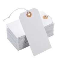 100 PCS Perforated Cotton Elastic Line Hang Tags Card White Paper Card Label Listing Classification Card Number Plate