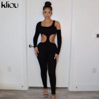 Kliou Simple Sexy Jumpsuit Women Hipster Irregular Shape Hollow Out Midnight Style Overall Solid One-Should Female Clubwear