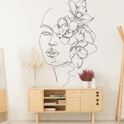 Abstract line drawing sketch woman flower vinyl wall sticker modern minimalist bedside bedroom home art deco decal gift for girl