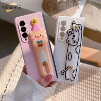 KISSCASE เคสที่ถือสายรัดข้อมือกล้วยลายแมวการ์ตูนสำหรับ Samsung Galaxy Z Fold 3 4 5 5G เคสแข็งปกป้อง Fold3 Fold4 Z พับได้4 Fold5ฝาครอบเสื้อมีสายน่ารัก