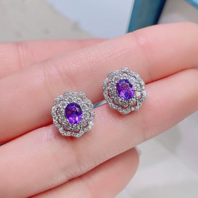 2023 New Amethyst Stud Earrings for Women Jewelry Beautiful Purple Gemstone Daily Wear Birthsday Gift