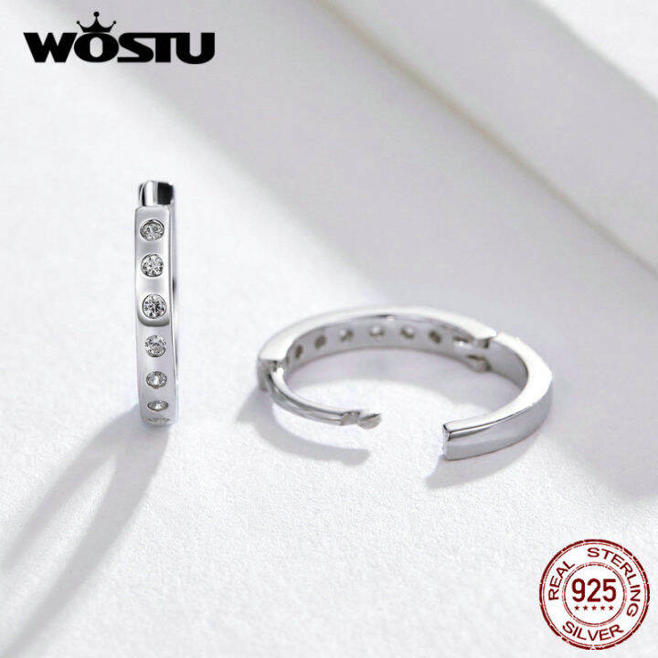 wostu-คริสตัลวงกลมต่างหูห่วงเงินแท้925สไตล์เกาหลีต่างหูเพทายสำหรับผู้หญิงแต่งงานที่เรียบง่ายเครื่องประดับ-cte101