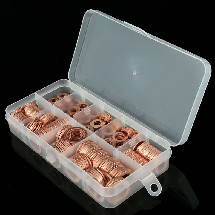 400pcs-copper-washers-gasket-nut-and-bolt-set-flat-ring-seal-assortment-kit-with-box-m5-m14-o-ring-copper-gaskets-for-sump-plugs