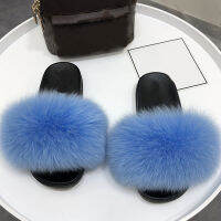 Real fox Fur Slippers Women Home Fluffy Sliders Comfort Furry Summer Flats Sweet Ladies Shoes Female Furry Indoor Flip Flops