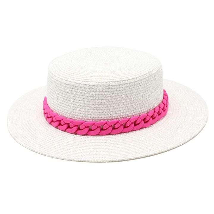uiy-03หมวกสตรีทรงแบนปรับได้สำหรับฤดูร้อนหมวกเฟอดร่าแสงแดดหมวกฟางหมวกชายหาดแจ๊สสีเหลืองเรืองแสง