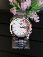 นาฬิกา SEIKO 5 Automatic รุ่น SNKK25K1 นาฬิกาข้อมือผู้ชายสายแสตนเลส หน้าปัดขาว/แดง สุดหรู - มั่นใจ ของแท้ 100% รับประกันสินค้า 1 ปีเต็ม