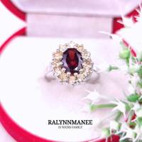 G6475 แหวนพลอยโกเมนและซิทรีนแท้ ( Garnet , Citrine ) ตัวเรือนเงินแท้ 925 ชุบทองคำขาว มีไซส์ 53 แก้ไซส์ฟรีค่ะ