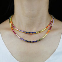 High quality rainbow full 4mm cz paved tennis chain choker necklaces for women charm gold color hip hop fashion wedding jewelry