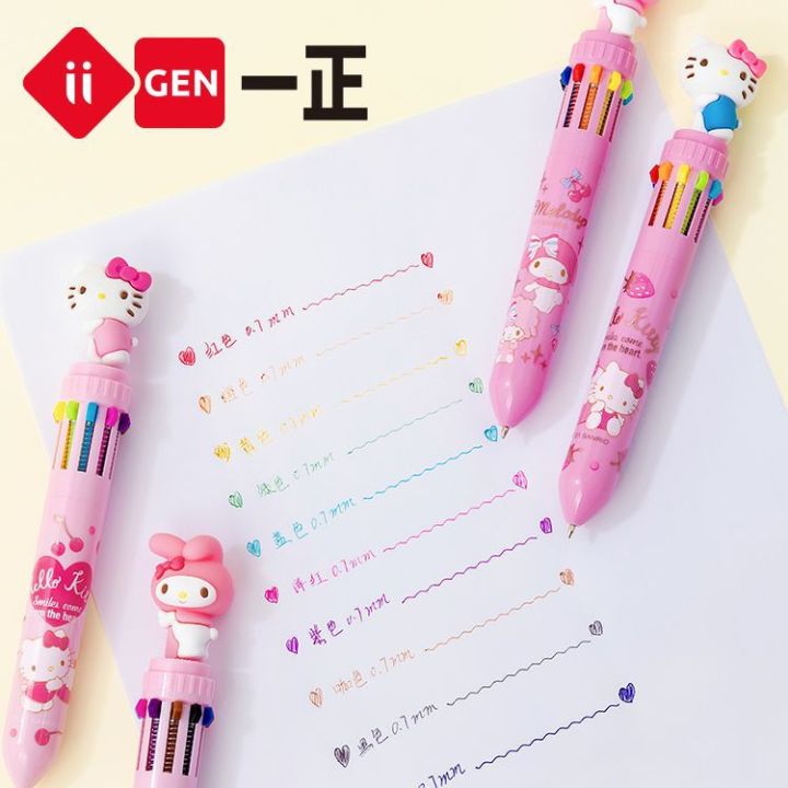sanrio-kawaii-hello-kitty-amp-melody-10-colored-mechanical-ballpoint-pen-school-office-writing-supplies-gift-stationery-cute-pens-pens