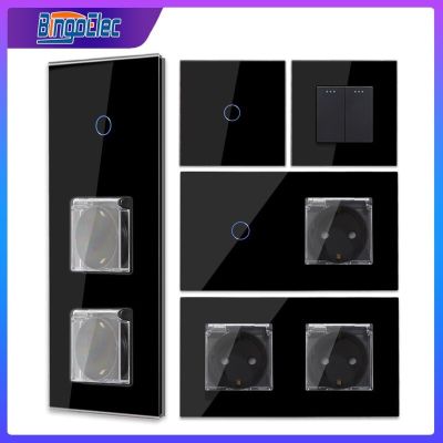 Bingoelec Black Light Touch Switch and  Waterproof Socket With Crystal Glass Panel Home Improvement