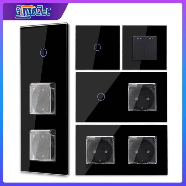 bingoelec-black-light-touch-switch-and-waterproof-socket-with-crystal-glass-panel-home-improvement