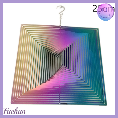 Fuchun สแตนเลสสตีลสี่เหลี่ยมปั่นด้ายใช้ลมหมุนได้3D กระดิ่งโมบายกระดิ่งลมกลางแจ้ง