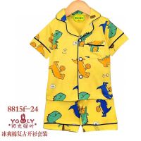 short sleeve pajamasชุดนอนแขนสั้นขาสั้นเด็กผู้ชายมีปกและกระดุมผ้าดี-6ด1~9ปี