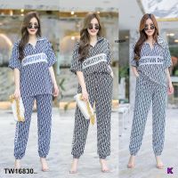 TT16830 Set #สาวอวบ 2ชิ้น เสื้อแขนสั้นซิปรูด+กางเกงขายาวจั้มปลายขา สกรีนโลโก้ Set #chubby girl 2 pieces. Short sleeve sh