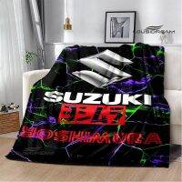 S-SUZUKI Motorcycle Printing Blanket ผ้าห่ม Warm Flange Blanket ผ้าห่มท่องเที่ยวสำหรับครอบครัว ผ้าห่มปิกนิกเตียงซับในของขวัญวันเกิด