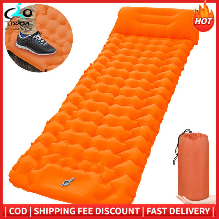 Camping Sleeping Pad พร้อมหมอนในตัวปั๊ม Ultralight Inflatable Sleeping