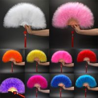 Ladies Folding Fluffy Feather Hand Held Fans Handmade Dance Wedding Party Performance Accessory Crafts Gifts Diy Home Decoration