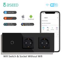 BSEED Wall Smart Switch 1/2/3Gang Wifi Touch Switches Google Assistant Tuya Alexa Control Plus Double EU Sockets Without Wifi Ratchets Sockets