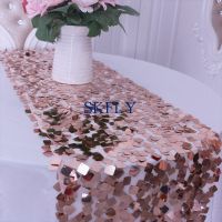 RU009SA New custom made unique glitter sequence rose gold silver gold large square wedding ivory sequin table runner