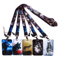 Wolves Pattern Animal Lanyard ID Badge Card Holder Office Worker Cardholder Cover Credit Card Case Card Protector Christmas Gift Card Holders