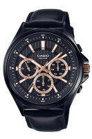 Casio Standard นาฬิกาข้อมือผู้ชาย สายหนัง รุ่น MTP-E303BL, MTP-E303BL-1A2- สีดำ