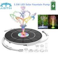 AISITIN 5.5W LED Solar Fountain Pump with LED Light New Upgraded 3000mAh Storage Battery with 16 Nozzles Solar Bird Bath