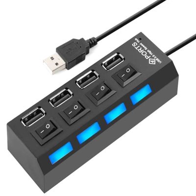 4 Ports USB Hub Splitter USB 2.0 Hub LED with 4 ON/OFF Switches for Tablet Laptop Computer Notebook