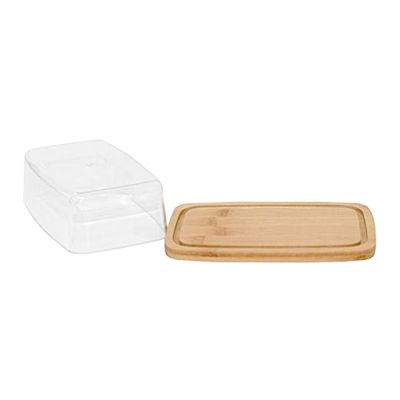 Bamboo Butter Dish with Clear Acrylic Dome Lid Cover Cheese Server Plate Sliced Vegetable Serving Tray Cutting Board