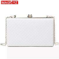 2021 White ladies frame bag black women leather clutches purse Gold silver Black diamond Lattice handbag chain Evening Bags