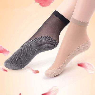 Women Soft Socks Casual Non-Slip Bottom Splice Transparent Ladies Thin Silk korean Ankle Socks drop