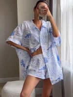 hirigin Women Summer Casual Beach Outfits for Women Printed Short Sleeve Shirts and Shorts Suits Holiday Two Pieces Sets