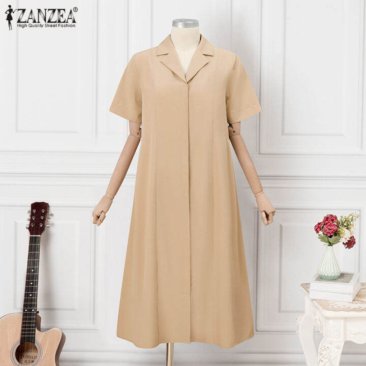 สินค้ามาใหม่-จัดส่งฟรี-fancystyle-zanzea-เสื้อสไตล์เกาหลีของผู้หญิงชุดเดรสปกแขนสั้นชุดทำงาน-sundress-10