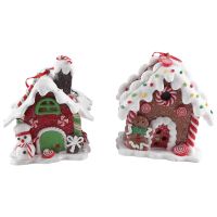 2Pcs Christmas Gingerbread House Mini Fairy Figurines Miniature Decoration Tabletop Miniatures Christmas Houses