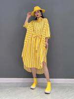 Dress Fashion Bandage Striped Dress Shirt WMD5205