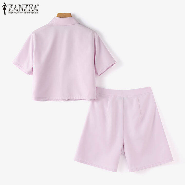 สินค้ามาใหม่-จัดส่งฟรี-fancystyle-zanzea-ชุดสูทแฟชั่นสไตล์เกาหลีของผู้หญิงชุดเดรสคอปกแขนสั้นกางเกงขาสั้นอัดพลีททรงหลวม-10