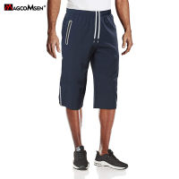 MAGCOMSEN Brand Summer Breathable Quick Dry Long Length Shorts with Zip Pockets Reflective Strap Elastic Waistband Sports Shorts