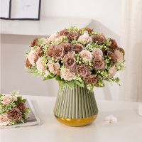 【CW】 Vintage Coffee Artificial Silk Flower White Peony Cuckoo Christmas Wedding Family Room Decoration Photos Props Autumn Garden Arc