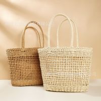 ins Nordic pastoral style hand-held hollow straw woven bag summer vacation one-shoulder woven bag niche literature and art vegetable basket 〖WYUE〗