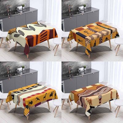 Abstract Ins Style Linen Tablecloth Boho Geometric Tablecloth Party Decoration Rectangle Stain Resistant Dining Table Tablecloth