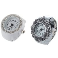 2 Pcs Finger Ring Watch Chic for Ladies, White &amp; Silver Color