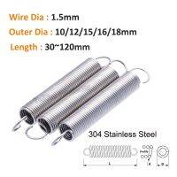 1pc Wire Dia 1.5mm 304 Stainless Steel Open Hook Tension Coil Extension Stretching Pullback Spring OD 10mm 18mm Length 30 120mm